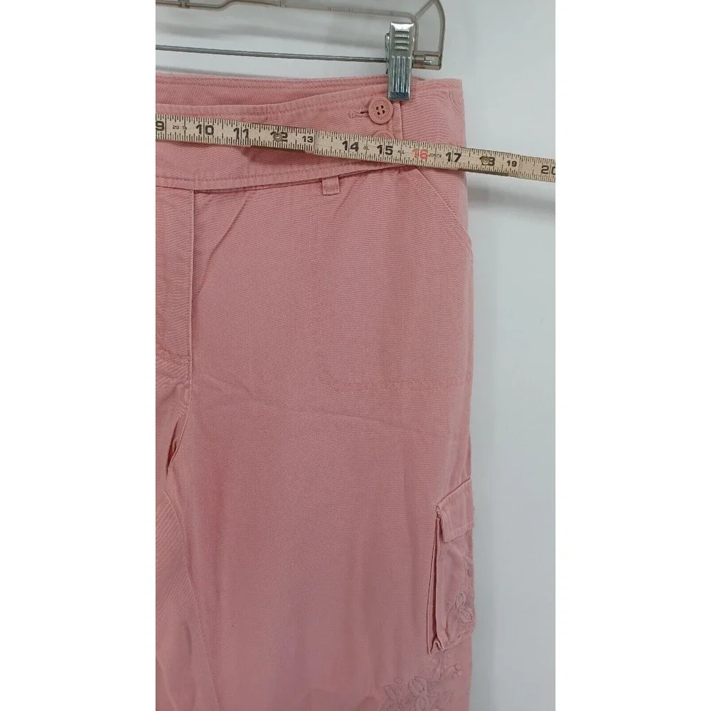 New York & Company Women’s Cargo Pants Size 12 Pink Embroidered Floral Wide Leg